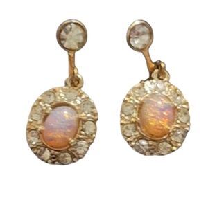 Vintage Faux Opal Rhinestone Gold Tone Screw Back Earrings